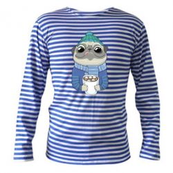 Тельняшка с длинным рукавом Мопс любит кофе - PrintSalon