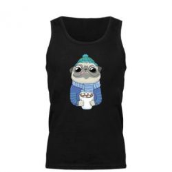 Мужская майка Мопс любит кофе - PrintSalon