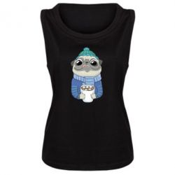 Женская майка Мопс любит кофе - PrintSalon