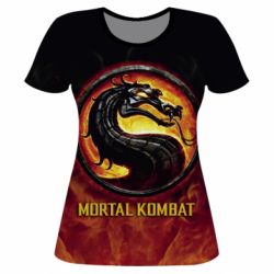 Жіноча 3D футболка Mortal kombat  logo and fire - PrintSalon