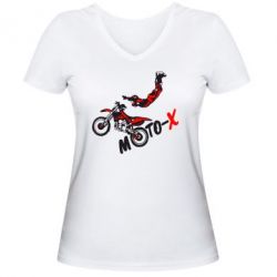 Женская футболка с V-образным вырезом Moto-X - PrintSalon