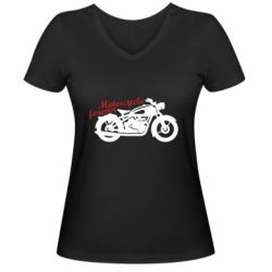 Женская футболка с V-образным вырезом Motorcycle forever - PrintSalon