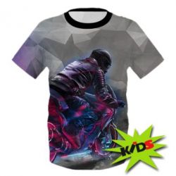 Детская 3D футболка Motorcycle neon lov poly