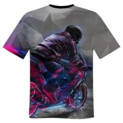 Мужская футболка 3D Motorcycle neon lov poly-PrintSalon Мужская футболка 3D Motorcycle neon lov poly