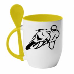 Чашка с ложкой Motorcyclist racer - PrintSalon