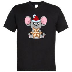 Чоловіча футболка з V-подібним вирізом Mouse with cookies - PrintSalon