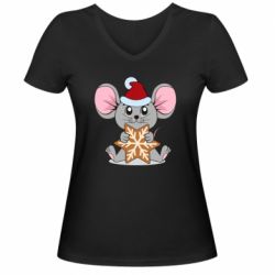 Жіноча футболка з V-подібним вирізом Mouse with cookies - PrintSalon
