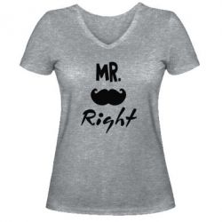 Женская футболка с V-образным вырезом Mr. right - PrintSalon