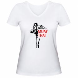 Женская футболка с V-образным вырезом Muay Thai kick - PrintSalon
