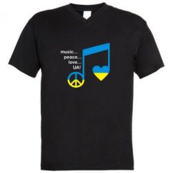 Мужская футболка  с V-образным вырезом Music, peace, love UA - PrintSalon