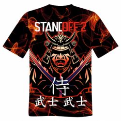 Мужская футболка 3D Standoff Samurai And Fire - PrintSalon