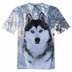 Чоловіча футболка 3D Winter Husky - PrintSalon