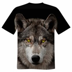 Чоловіча футболка 3D Wolf with yellow eyes - PrintSalon