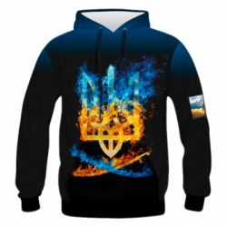 Чоловіче 3D худі Герб Украины в желто - голубом огнем - PrintSalon