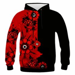 Чоловіче 3D худі Червоні квіти - PrintSalon