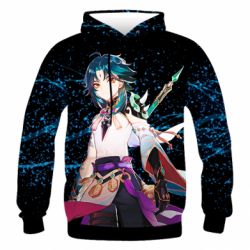 Мужское 3D худи Xiao Genshin Impact - PrintSalon