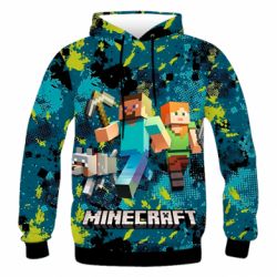 Чоловіче 3D худі Minecraft Steve Alex And Dog - PrintSalon