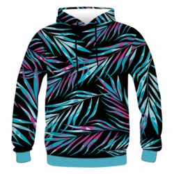 Чоловіче 3D худі Neon Palm Leaves - PrintSalon