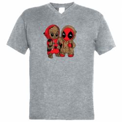 Мужская футболка  с V-образным вырезом Baby Groot And Deadpool - PrintSalon