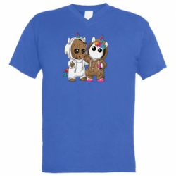 Мужская футболка  с V-образным вырезом Baby Groot And Unicorn - PrintSalon