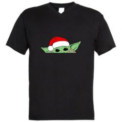 Чоловіча футболка з V-подібним вирізом Baby Yoda Santa - PrintSalon