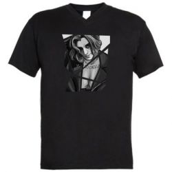 Мужская футболка  с V-образным вырезом Black and white Damiano - PrintSalon