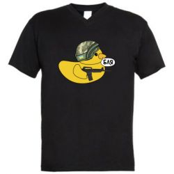 Мужская футболка  с V-образным вырезом Боевая утка - PrintSalon
