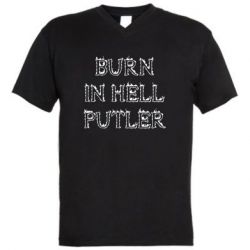 Мужская футболка  с V-образным вырезом Born in Hell Putin - PrintSalon