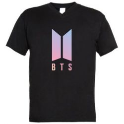 Мужская футболка  с V-образным вырезом BTS gradient logo - PrintSalon