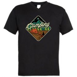 Мужская футболка  с V-образным вырезом Camping and forest - PrintSalon