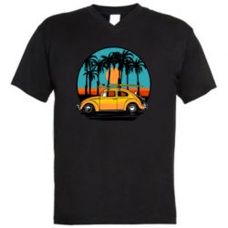 Мужская футболка  с V-образным вырезом Car and sunset - PrintSalon