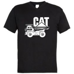 Мужская футболка  с V-образным вырезом CAT logo and truck - PrintSalon