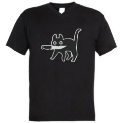 Мужская футболка  с V-образным вырезом Cat with a knife - PrintSalon