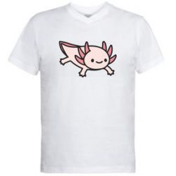 Мужская футболка  с V-образным вырезом Cute axolotl