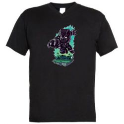 Мужская футболка  с V-образным вырезом Cute Black panther - PrintSalon