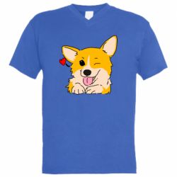 Мужская футболка  с V-образным вырезом Cute Corgi Puppy - PrintSalon