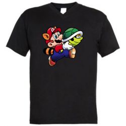 Мужская футболка  с V-образным вырезом Cute Mario with turtle - PrintSalon