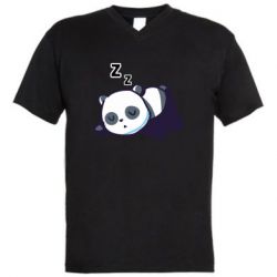 Мужская футболка  с V-образным вырезом Cute panda sleeping - PrintSalon