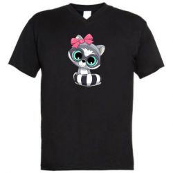 Мужская футболка  с V-образным вырезом Cute raccoon - PrintSalon