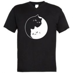Мужская футболка  с V-образным вырезом Cute yin yang cats - PrintSalon