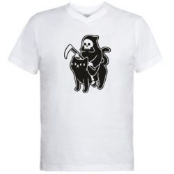Чоловіча футболка з V-подібним вирізом Death and cat - PrintSalon