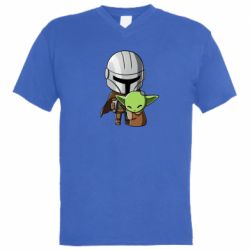 Мужская футболка  с V-образным вырезом Din Djarin And The Child - PrintSalon