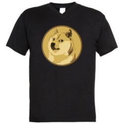 Мужская футболка  с V-образным вырезом Dogecoin - PrintSalon