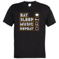 Мужская футболка  с V-образным вырезом Eat sleep dj repeat. - PrintSalon