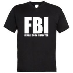 Мужская футболка  с V-образным вырезом FBI - Female Body Inspector - PrintSalon