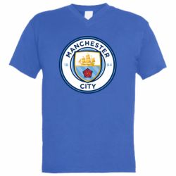 Мужская футболка  с V-образным вырезом FC Manchester City Logo - PrintSalon