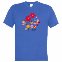 Мужская футболка  с V-образным вырезом Flowers and Butterflies - PrintSalon