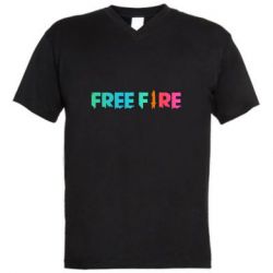 Мужская футболка  с V-образным вырезом Free fire gradient logo - PrintSalon