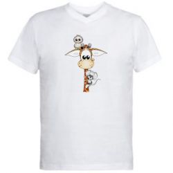 Мужская футболка  с V-образным вырезом Giraffe Owl and Mouse - PrintSalon