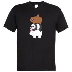 Мужская футболка  с V-образным вырезом Гризли Панда и Белый - PrintSalon